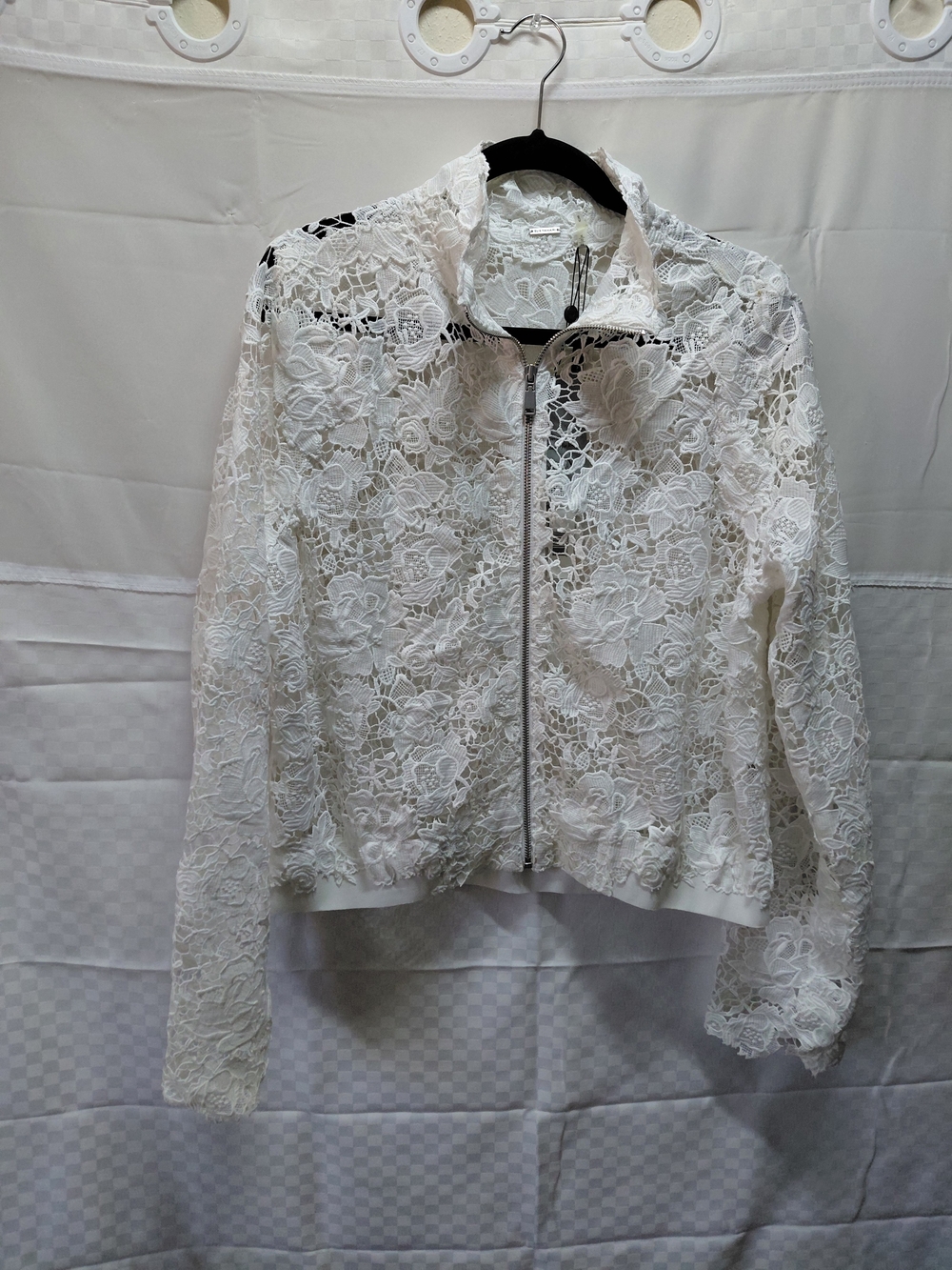 Elie Tahari White Lace Zip-Front Bomber Jacket#(C31)